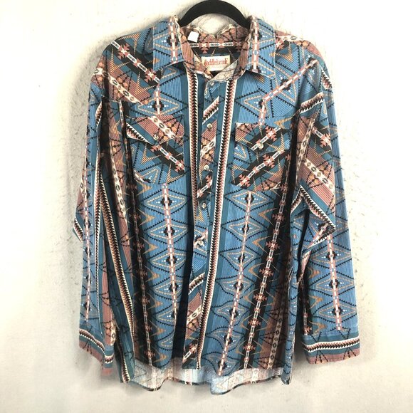 Saddlebrook Other - Vintage Saddlebrook Western Shirt Mens Extra Large Blue Tan Aztec Tribal Cowboy